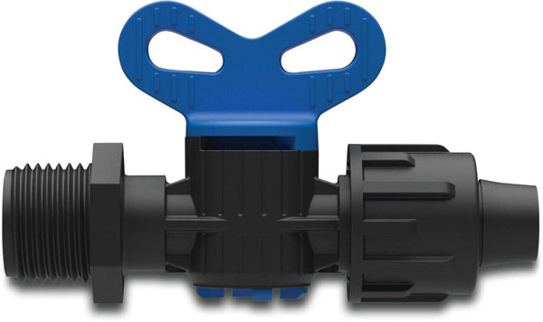 Plug valve PP 16 mm quick joint x 3/4" male thread 4bar black