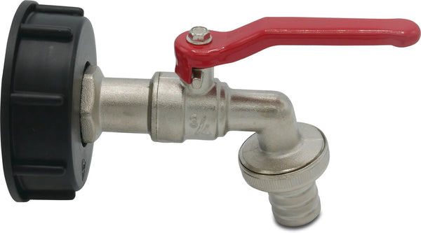 Bib tap set for IBC tank brass nickel plated S60 x 2" x 3/4" male thread x hose tail