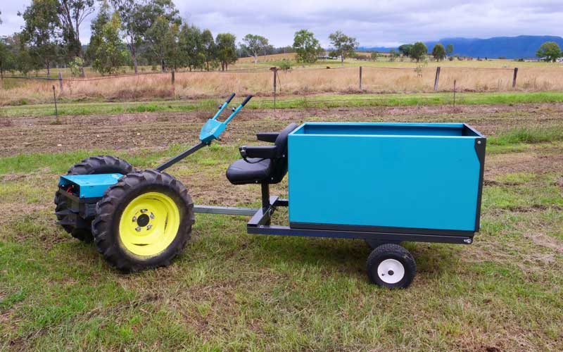Tipping Trailer and Compost Spreader for the Cyber Clydesdale Two Wheel Tractor