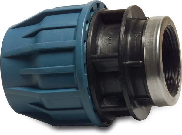Adaptor socket PP 25 mm Compression x 3/4" female thread 16 bar black/blue