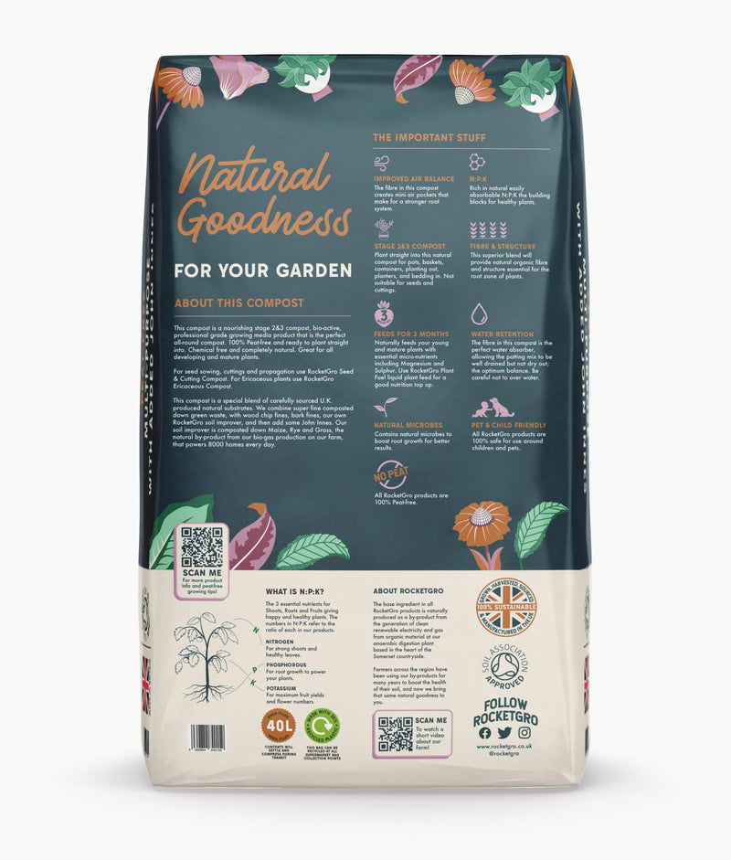 Rocket Gro Peat-Free Multi-Purpose Compost 40L (with John Innes)